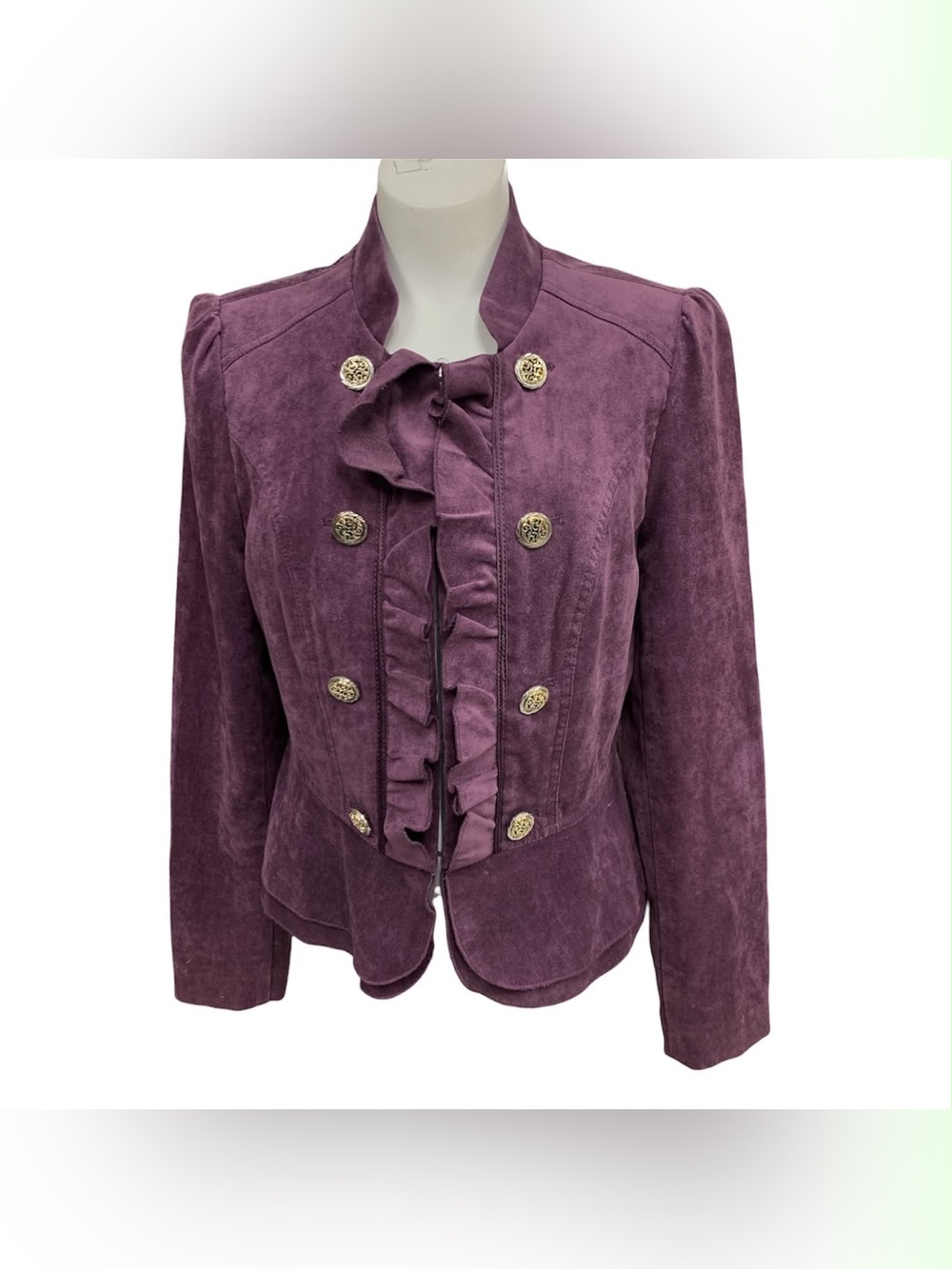 Kate Rosy Purple Suede Ruffled Military-Style Jacket Size M